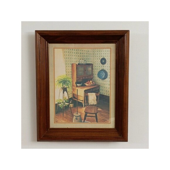 Unbranded Other - Vintage 1981 Signed Kitchen Print by C. Wray Farmhouse Wall Art in Wood Frame